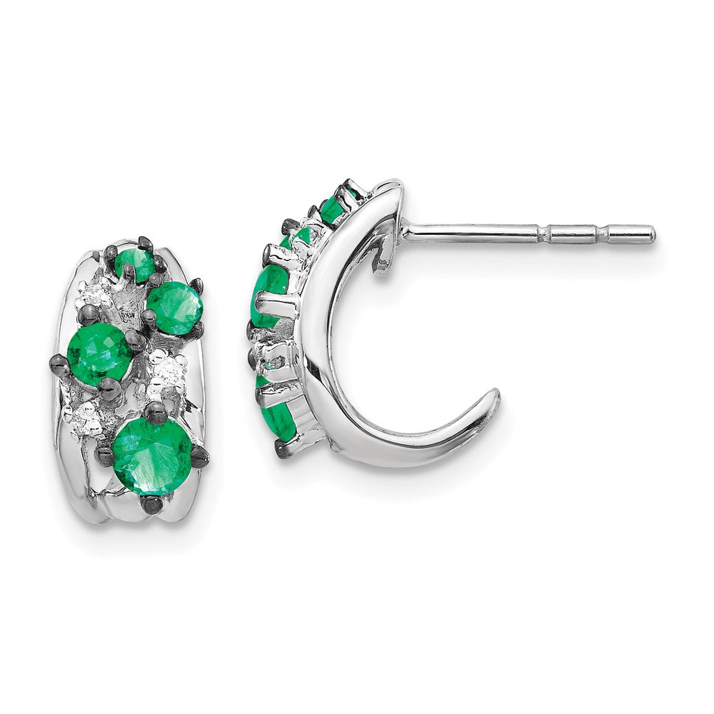 Solid 14k White Gold Simulated CZ and Emerald Polished Post Hoop Earrings