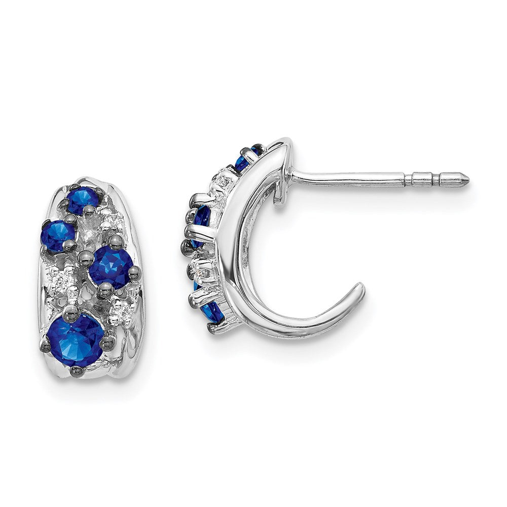 14k White Gold Real Diamond and Sapphire Polished Post Hoop Earrings EM5595-SA-004-WA