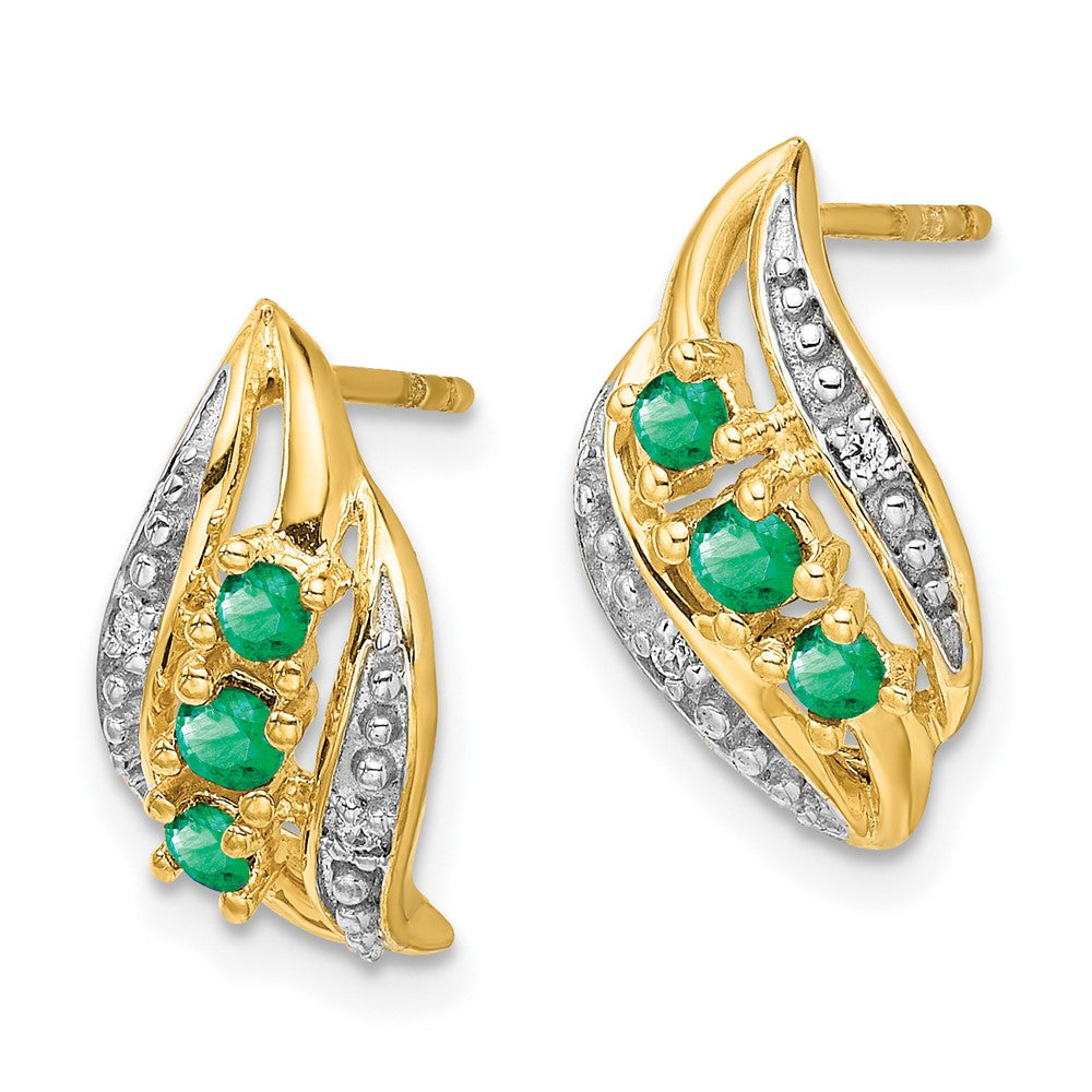Solid 14k Yellow Gold w/ Simulated Emerald and CZ Polished Post Earrings