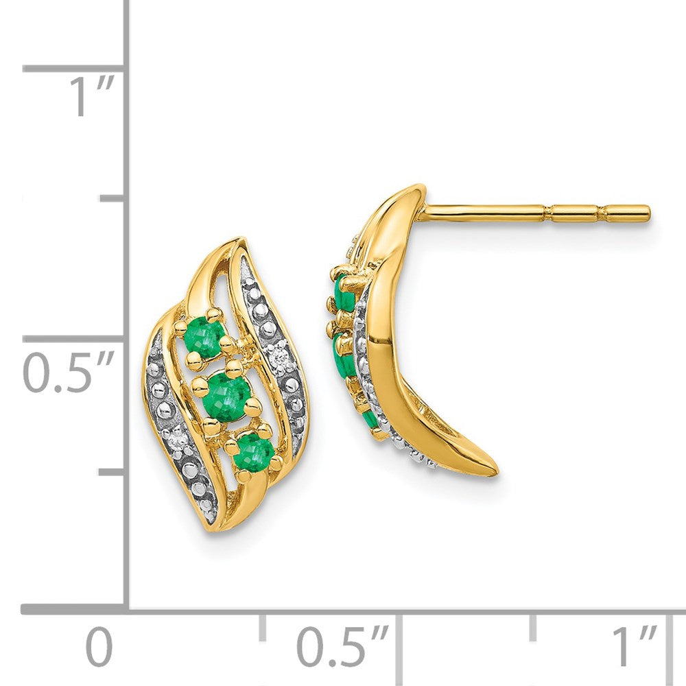 Solid 14k Yellow Gold w/ Simulated Emerald and CZ Polished Post Earrings