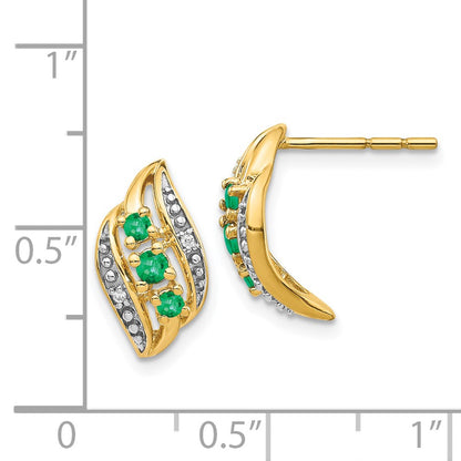 Solid 14k Yellow Gold w/ Simulated Emerald and CZ Polished Post Earrings