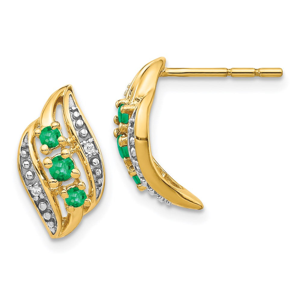 14k Yellow Gold w/ Emerald and Real Diamond Polished Post Earrings EM5596-EM-002-YA
