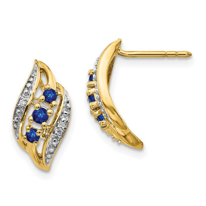 14k Yellow Gold w/ Sapphire and Real Diamond Polished Post Earrings EM5596-SA-002-YA