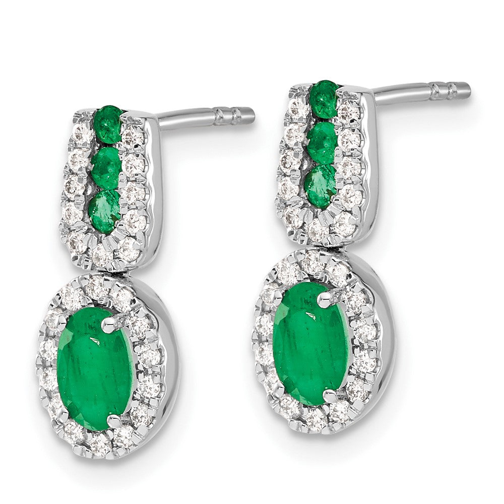 Solid 14k White Gold 1/3Ct Simulated CZ and Emerald Earrings