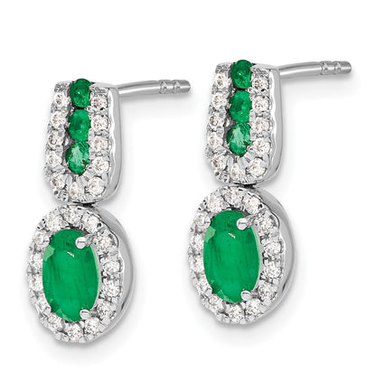 Solid 14k White Gold 1/3Ct Simulated CZ and Emerald Earrings