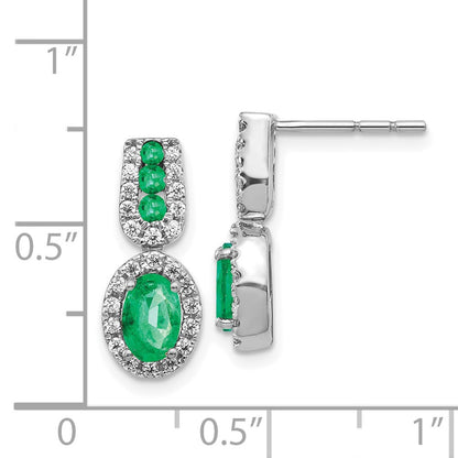 Solid 14k White Gold 1/3Ct Simulated CZ and Emerald Earrings