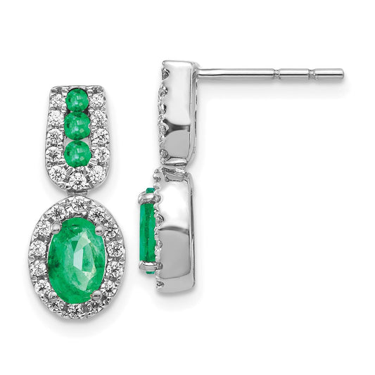 Solid 14k White Gold 1/3Ct Simulated CZ and Emerald Earrings