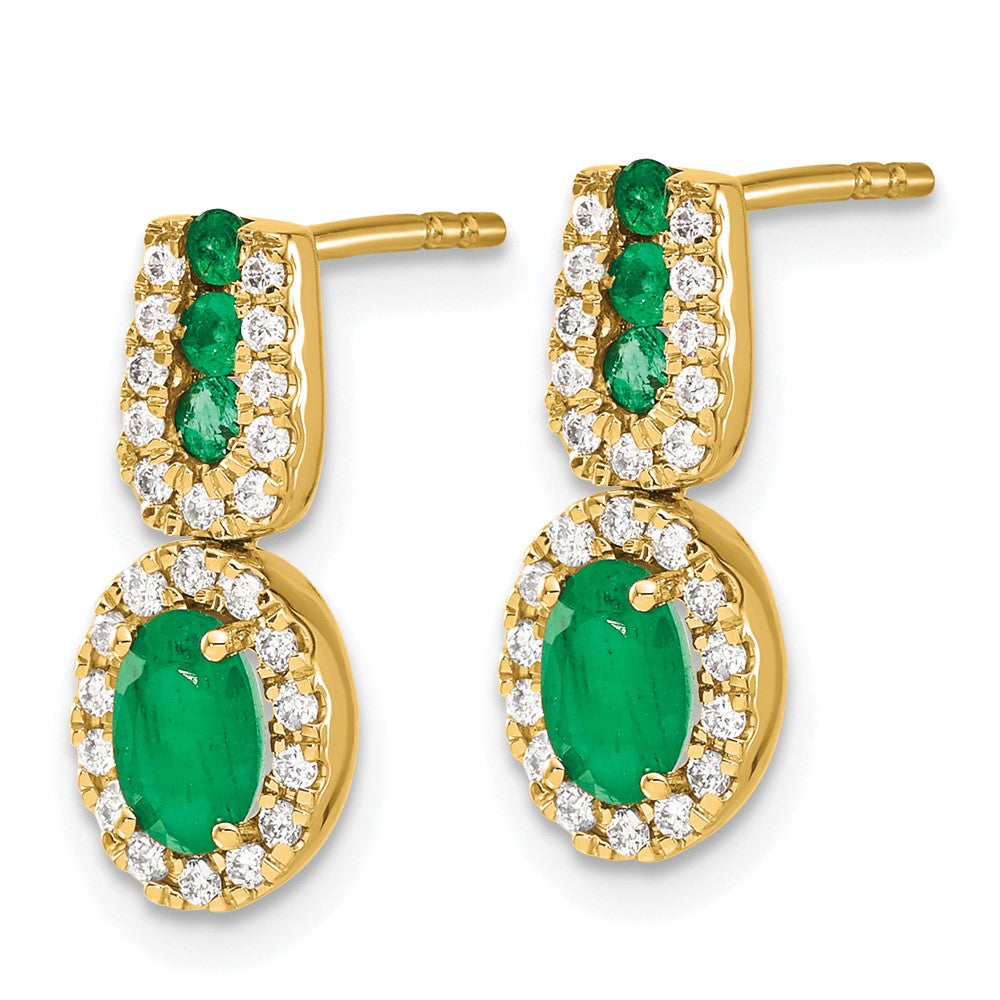 Solid 14k Yellow Gold 1/3Ct Simulated CZ and Emerald Earrings