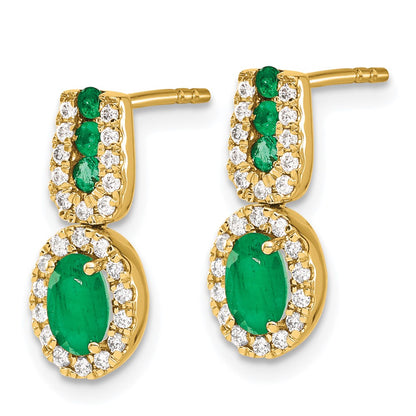 Solid 14k Yellow Gold 1/3Ct Simulated CZ and Emerald Earrings