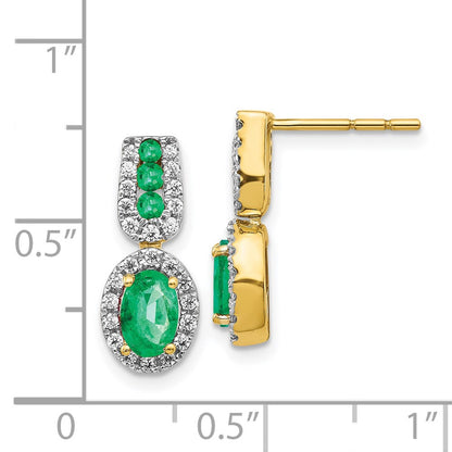 Solid 14k Yellow Gold 1/3Ct Simulated CZ and Emerald Earrings