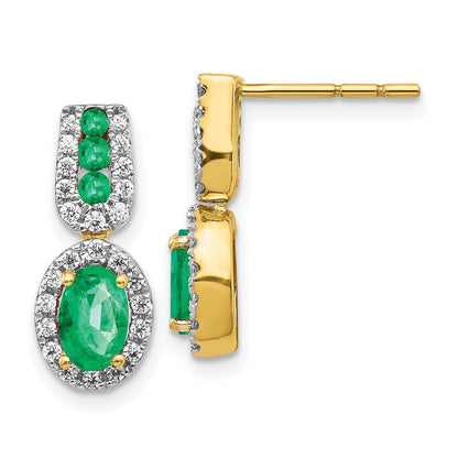 Solid 14k Yellow Gold 1/3Ct Simulated CZ and Emerald Earrings