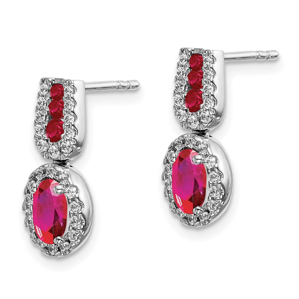 Solid 14k White Gold Simulated CZ and Ruby Earrings