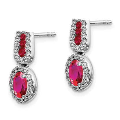 Solid 14k White Gold Simulated CZ and Ruby Earrings
