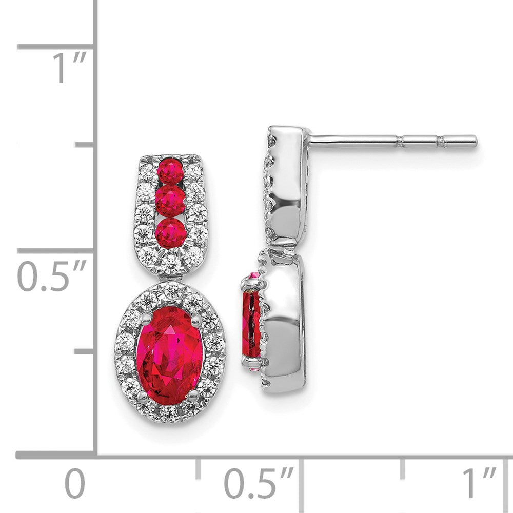 Solid 14k White Gold Simulated CZ and Ruby Earrings