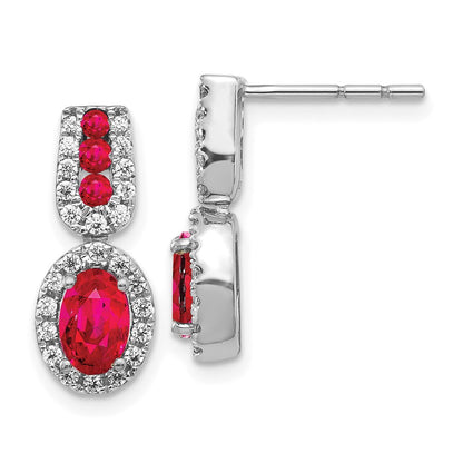 Solid 14k White Gold Simulated CZ and Ruby Earrings