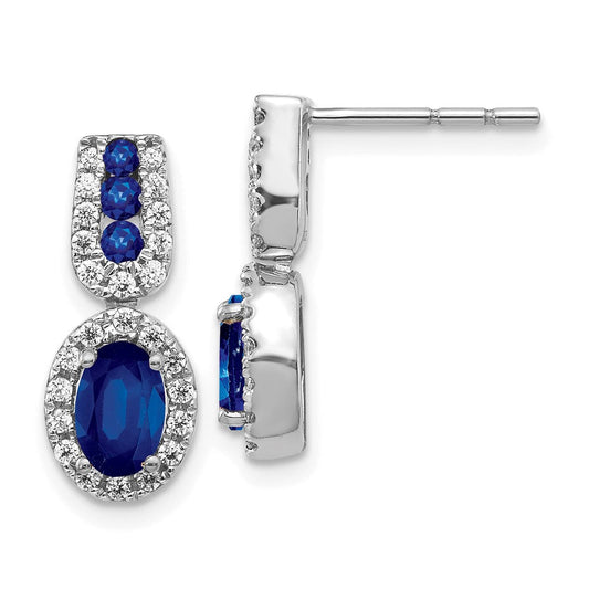14k White Gold Real Diamond and Sapphire Post Earrings EM5597-SA-033-WA