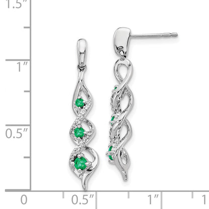 Solid 14k White Gold Simulated CZ and Emerald Post Dangle Earrings