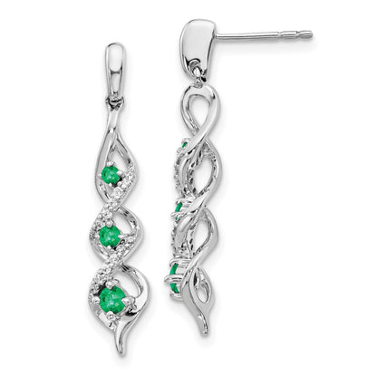 Solid 14k White Gold Simulated CZ and Emerald Post Dangle Earrings