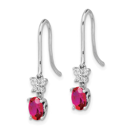 Solid 14k White Gold Simulated CZ and Oval Ruby Earrings