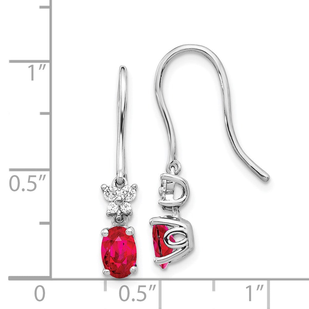 Solid 14k White Gold Simulated CZ and Oval Ruby Earrings