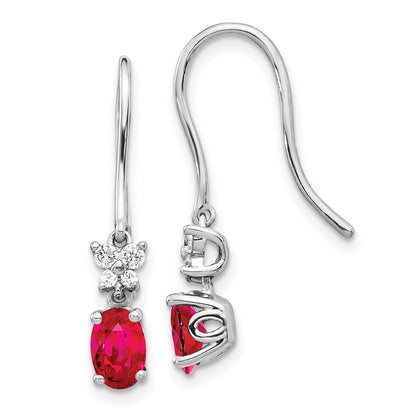 Solid 14k White Gold Simulated CZ and Oval Ruby Earrings