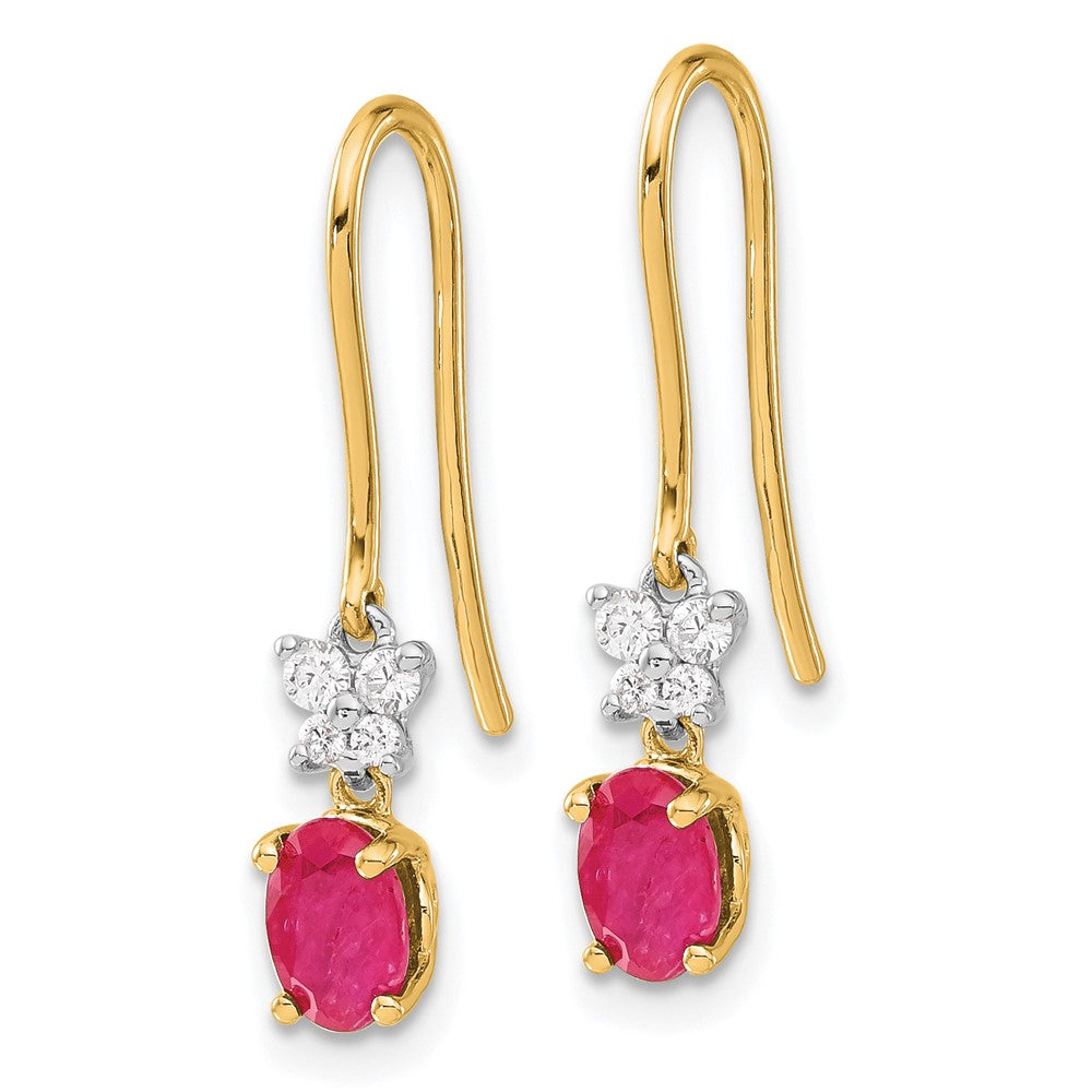 Solid 14k Two-tone Two Tone Simulated CZ and Oval Ruby Earrings