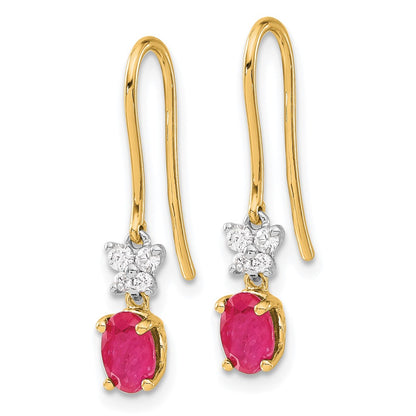 Solid 14k Two-tone Two Tone Simulated CZ and Oval Ruby Earrings