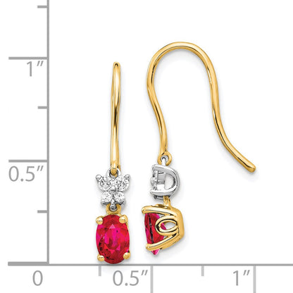 Solid 14k Two-tone Two Tone Simulated CZ and Oval Ruby Earrings