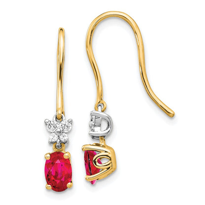 Solid 14k Two-tone Two Tone Simulated CZ and Oval Ruby Earrings