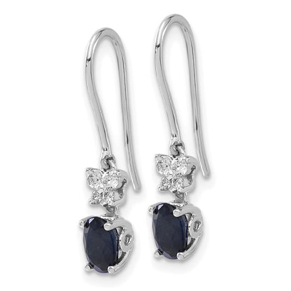 Solid 14k White Gold Simulated CZ and Oval Sapphire Shepherd HooK Earrings