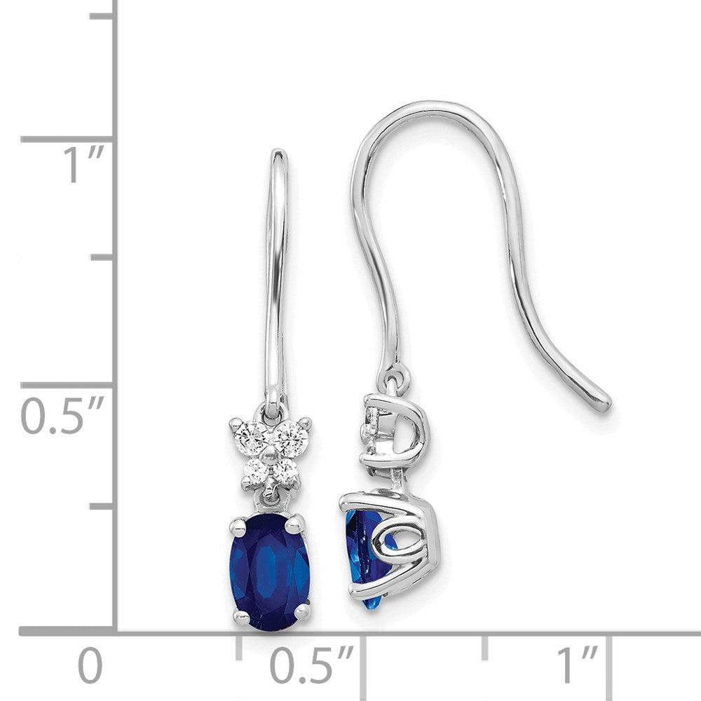 Solid 14k White Gold Simulated CZ and Oval Sapphire Shepherd HooK Earrings