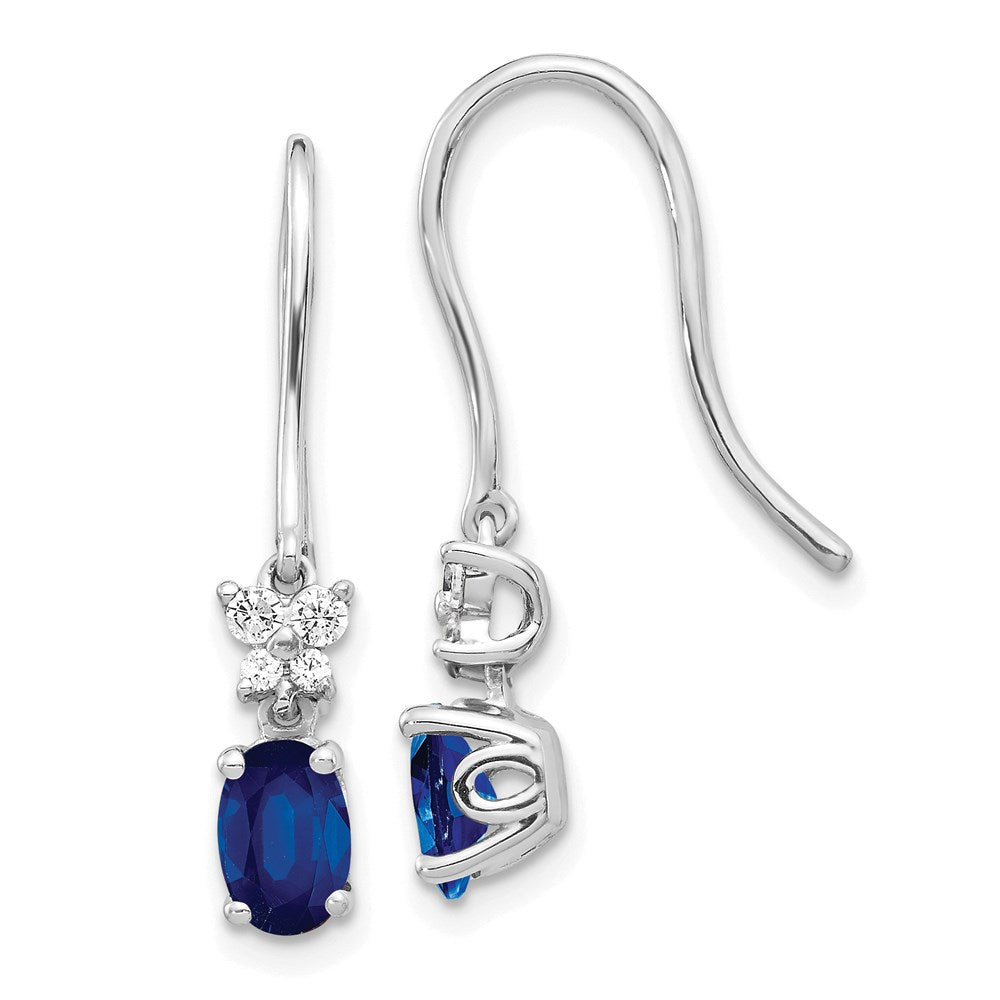 14k White Gold Real Diamond and Oval Sapphire Shepherd Hook Earrings EM5600-SA-013-WA
