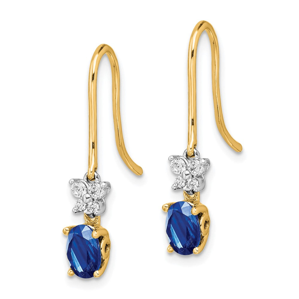 Solid 14k Two-tone Two Tone Simulated CZ and Oval Sapphire Earrings