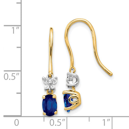 Solid 14k Two-tone Two Tone Simulated CZ and Oval Sapphire Earrings