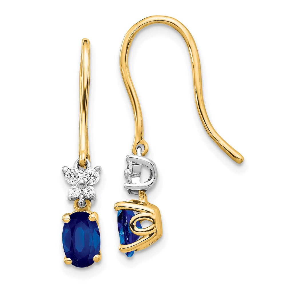 14k Yellow Gold Two Tone Real Diamond and Oval Sapphire Earrings EM5600-SA-013-YWA