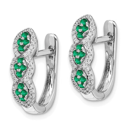 Solid 14k White Gold Simulated CZ and Emerald Hinged Earrings