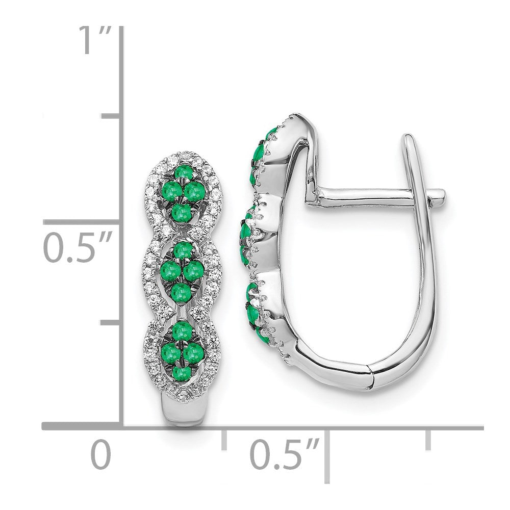 Solid 14k White Gold Simulated CZ and Emerald Hinged Earrings