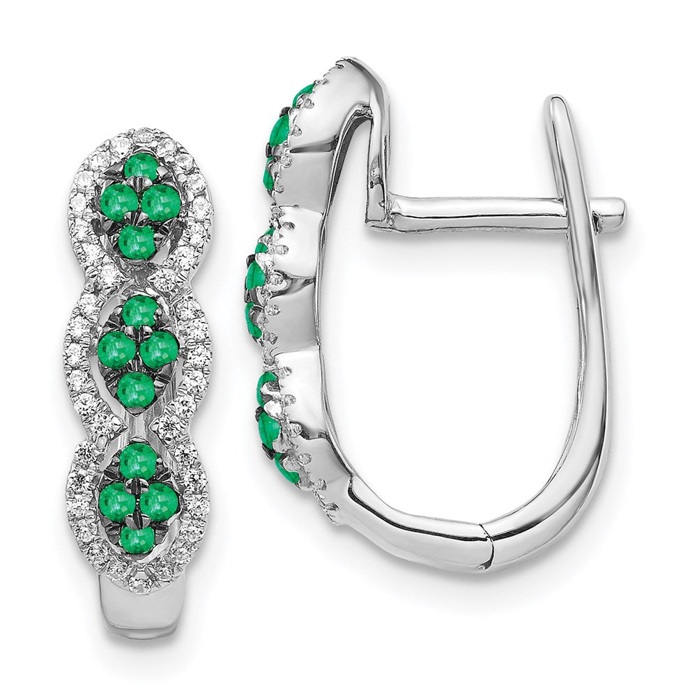 14k White Gold Real Diamond and Emerald Hinged Earrings EM5601-EM-025-WA