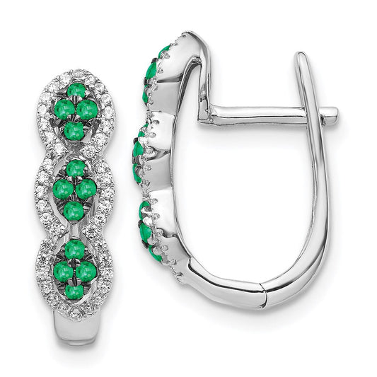 14k White Gold Real Diamond and Emerald Hinged Earrings EM5601-EM-025-WA
