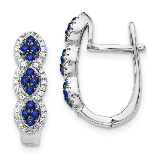 14k White Gold Real Diamond and Blue Sapphire Hinged Earrings EM5601-SA-025-WA