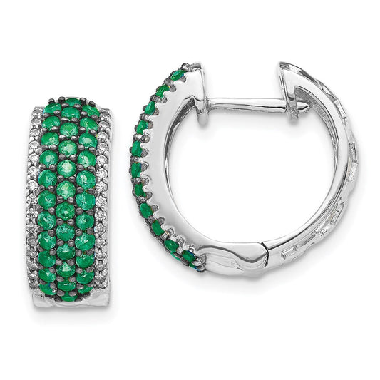 14k White Gold Real Diamond and Emerald Hinged Hoop Earrings EM5602-EM-025-WA