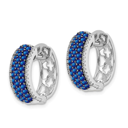 Solid 14k White Gold Simulated CZ and Sapphire Hinged Hoop Earrings