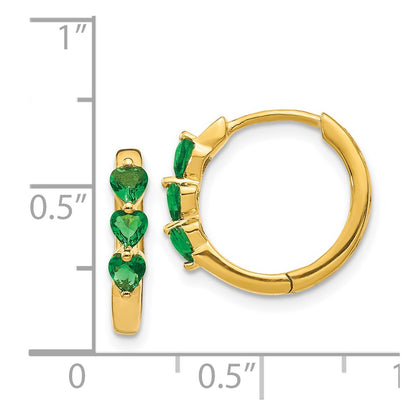Solid 14k Yellow Gold Created Simulated Emerald Polished Hinged Hoop Earrings