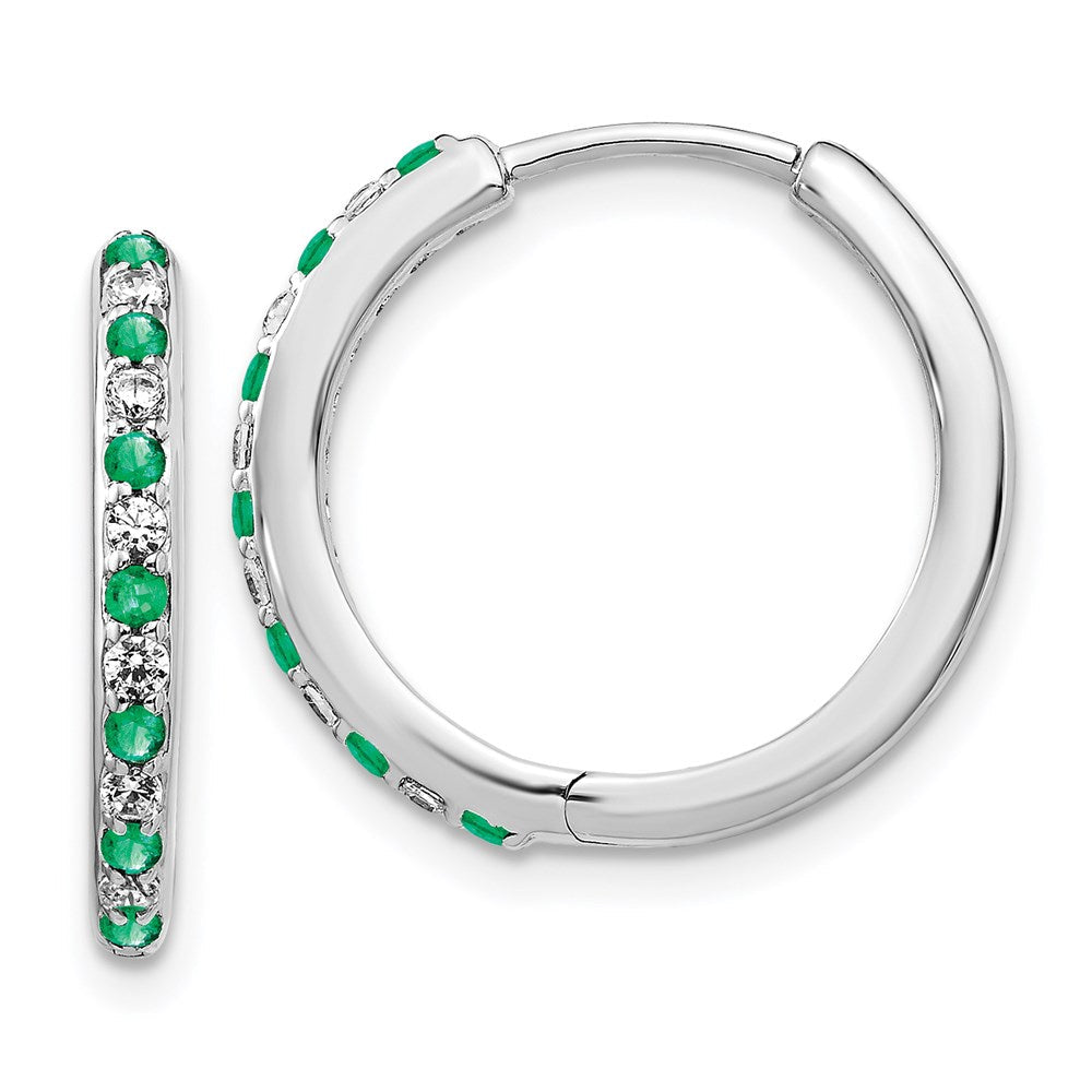 14k White Gold Real Diamond and Emerald Hinged Hoop Earrings EM5607-EM-020-WA