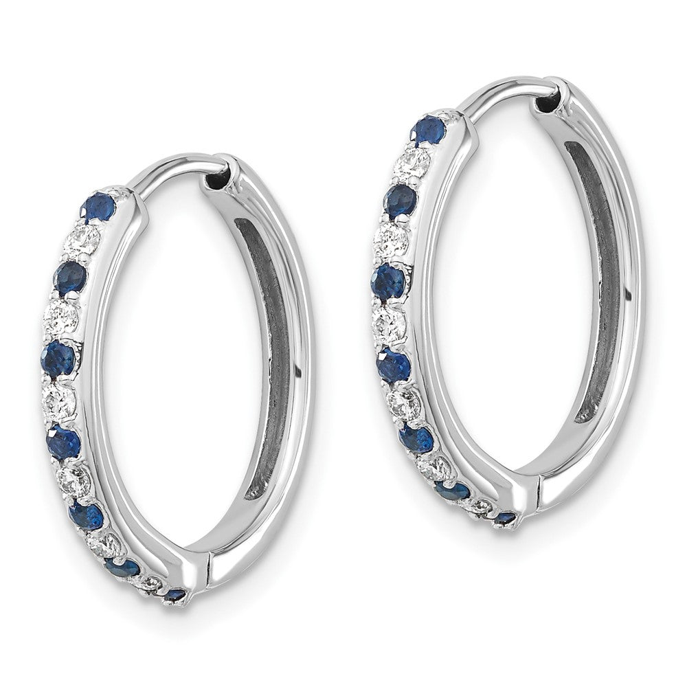 Solid 14k White Gold Simulated CZ and Sapphire Hinged Hoop Earrings