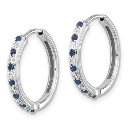 Solid 14k White Gold Simulated CZ and Sapphire Hinged Hoop Earrings