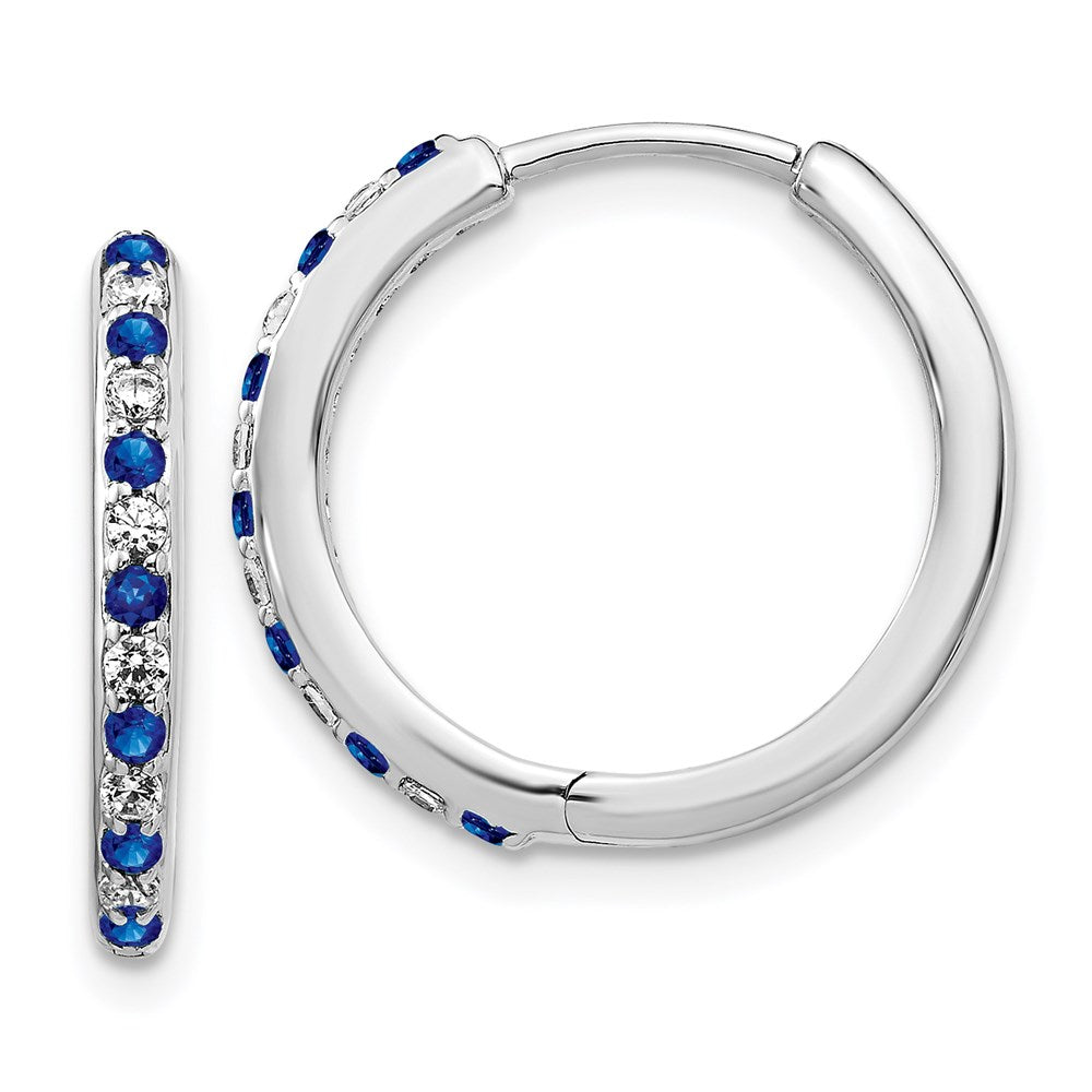 14k White Gold Real Diamond and Sapphire Hinged Hoop Earrings EM5607-SA-020-WA