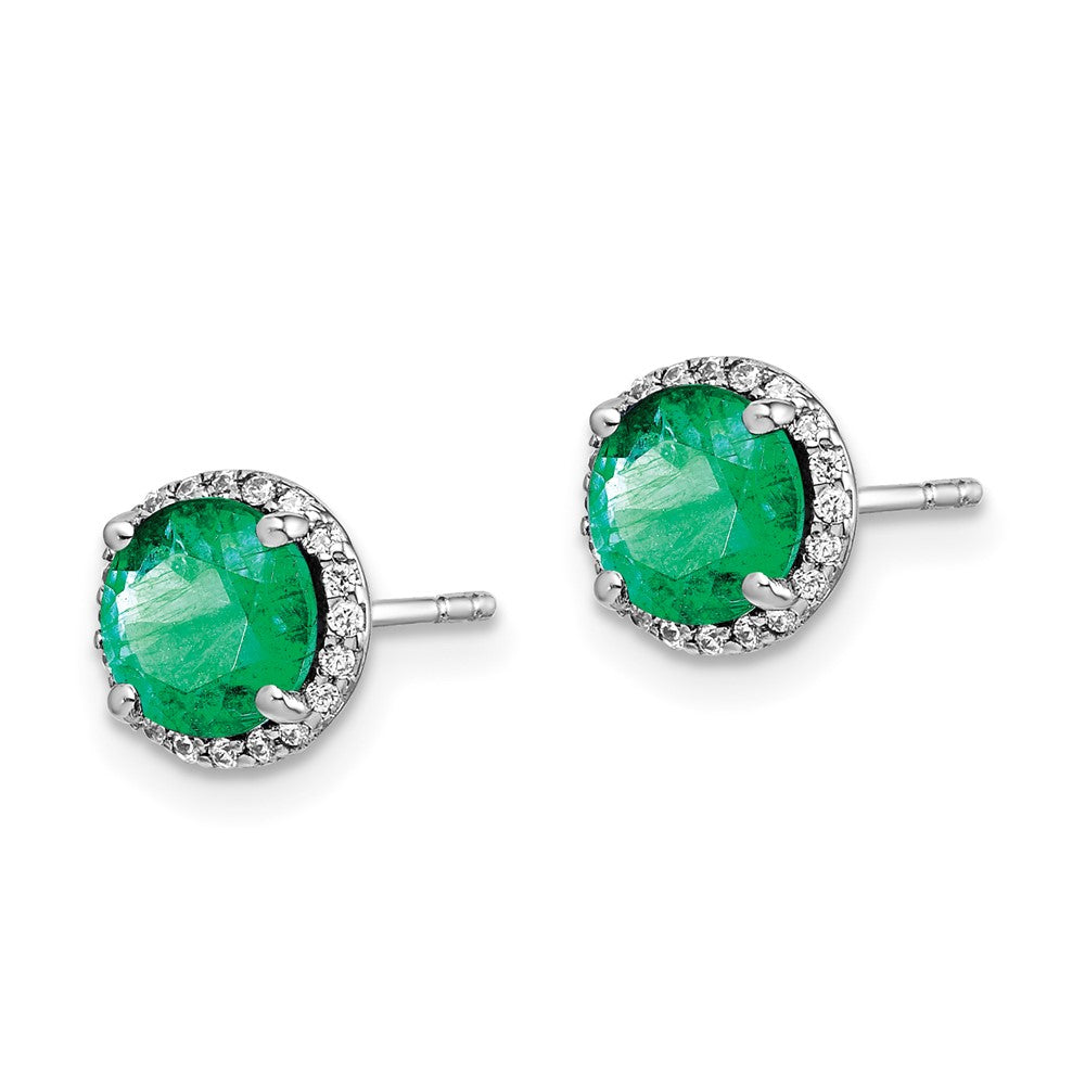 Solid 14k White Gold Simulated CZ and Emerald Post Earrings