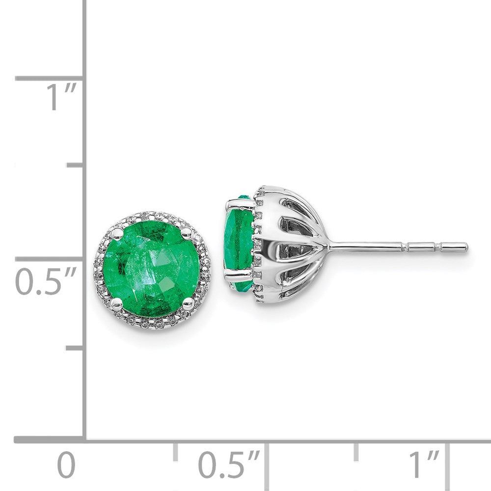 Solid 14k White Gold Simulated CZ and Emerald Post Earrings