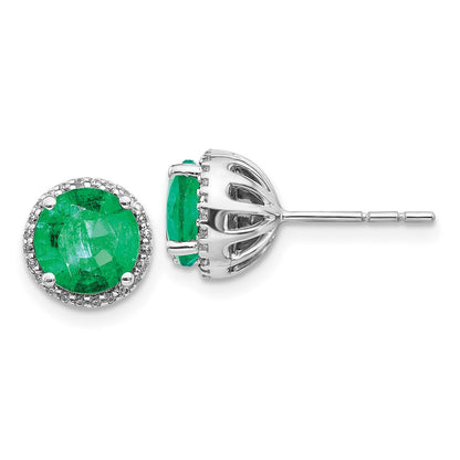 Solid 14k White Gold Simulated CZ and Emerald Post Earrings